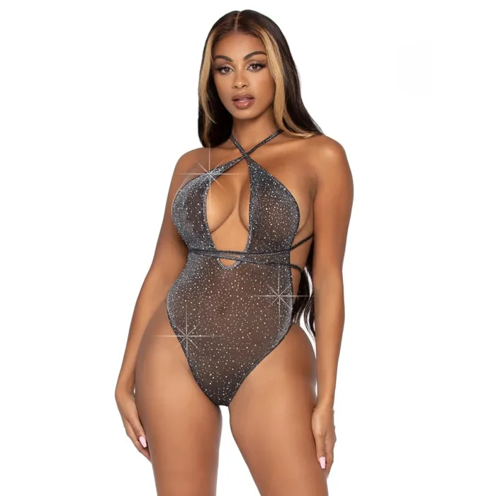 Anal | Leg Avenue Convertible Lurex Rhinesotone Teddy - One Size - Black Silver