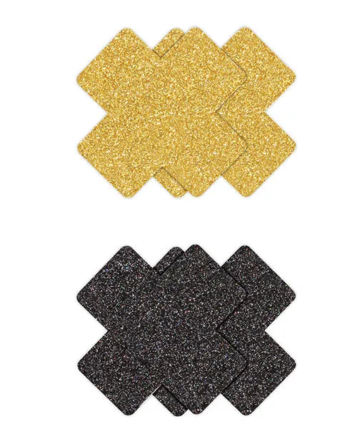 Anal | Pretty Pasties Glitter Cross Black/gold 2 Pair - Ns Novelties INC