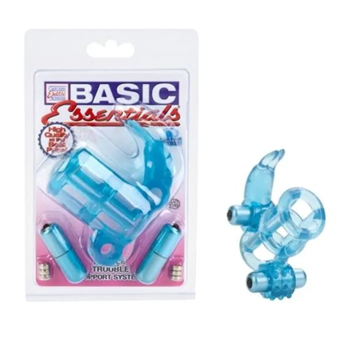 Basic Essential Double Trouble Vibrating Support System Blue CalExotics Vibrators