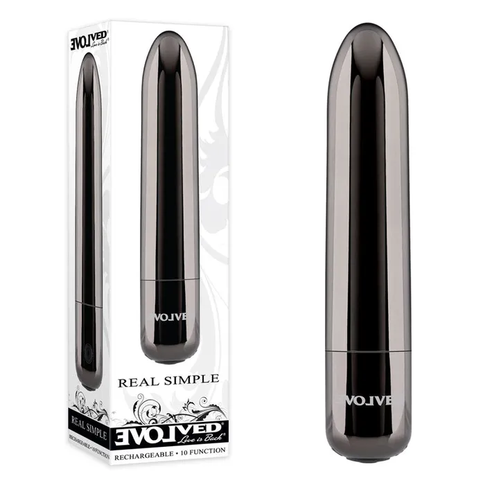 Evolved Vibrators Evolved REAL SIMPLE Black Chrome 10 cm USB Rechargeable Bullet Evolved Vibrators Evolved REAL SIMPLE Black Chrome 10 cm USB Rechargeable Bullet