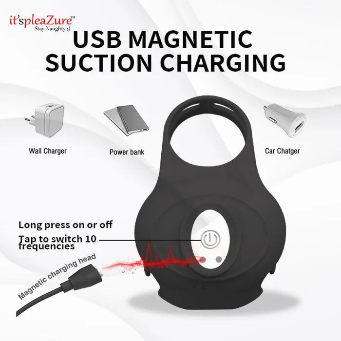 ItspleaZure Female Sex Toys | Itspleazure Black Silicone Rechargeable Balls Vibrator with Penis Ring ItspleaZure Female Sex Toys | Itspleazure Black Silicone Rechargeable Balls Vibrator with Penis Ring