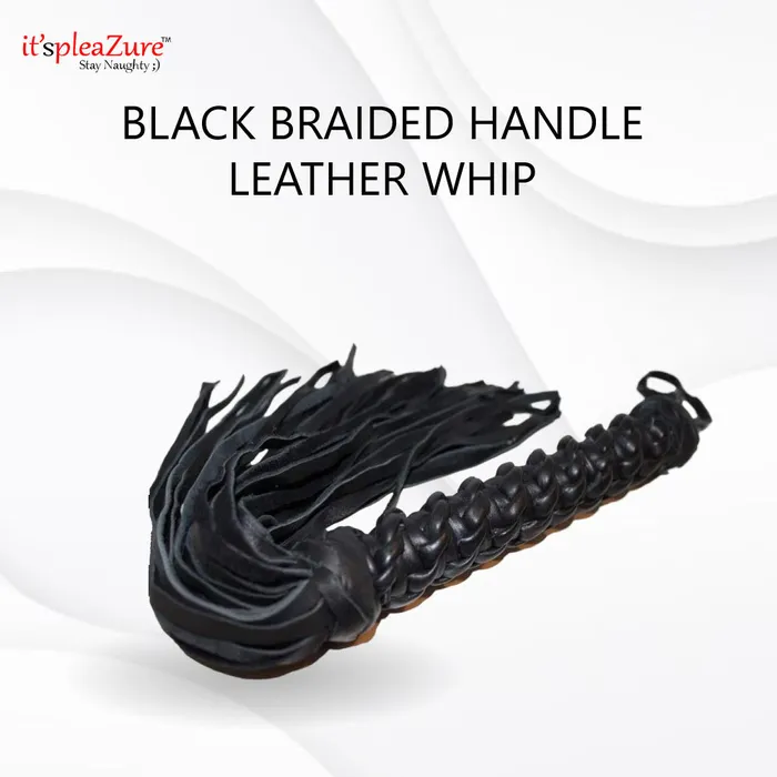 Itspleazure Itspleazure Black Braided Handle Leather Whip Restraints