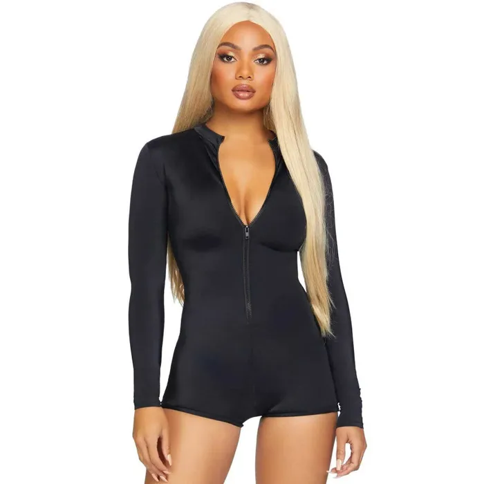 Leg Avenue Anal | Zipper Front Long Sleeved Matte Romper - Small - Black Leg Avenue Anal | Zipper Front Long Sleeved Matte Romper - Small - Black