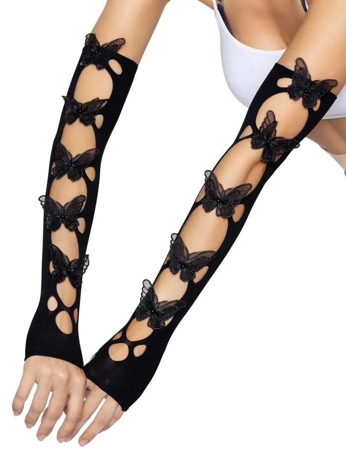 Leg Avenue Bodystockings & Playsuits | Butterfly Cut Out Arm Warmers - One Size - Black