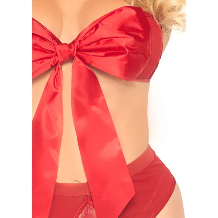 Leg Avenue Vibrators | 2 Pc Satin Ribbon Gift Bandeau With Hook-N-Eye Back and Matching G-String - Red - Small Leg Avenue Vibrators | 2 Pc Satin Ribbon Gift Bandeau With Hook-N-Eye Back and Matching G-String - Red - Small