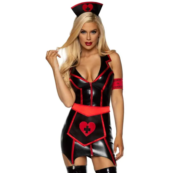 Naughty Nurse Costume - Medium - Black/red | Leg Avenue Anal