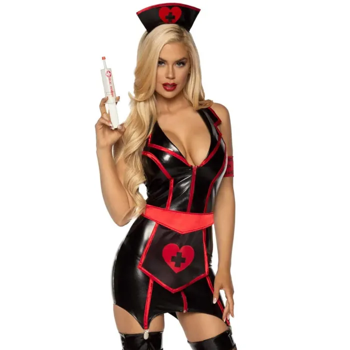 Naughty Nurse Costume - Medium - Black/red | Leg Avenue Anal