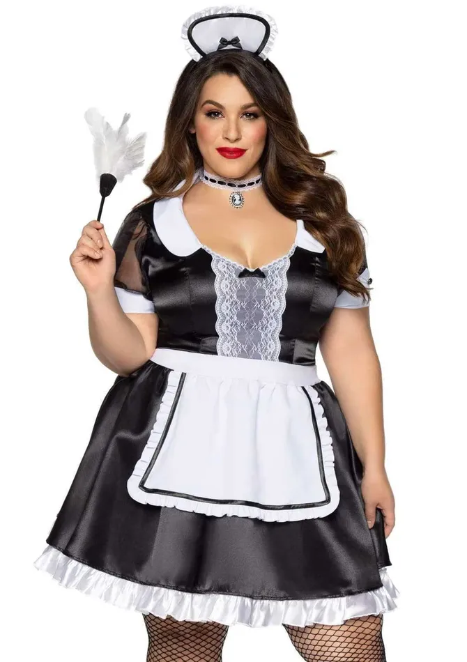 Plus Classic French Maid Costume 1x2x Black White Leg Avenue Anal