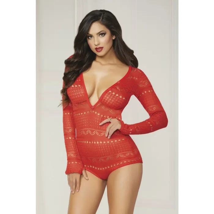 Seven Til Midnight Male Sex Toys Knit Long Sleeve Romper Medium Red