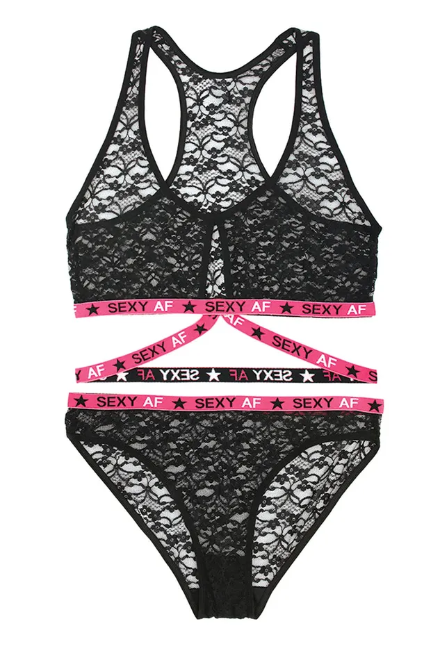 Sexy Af Bralette Bikini Panty Pinkblack Sm Fantasy Lingerie Vibrators