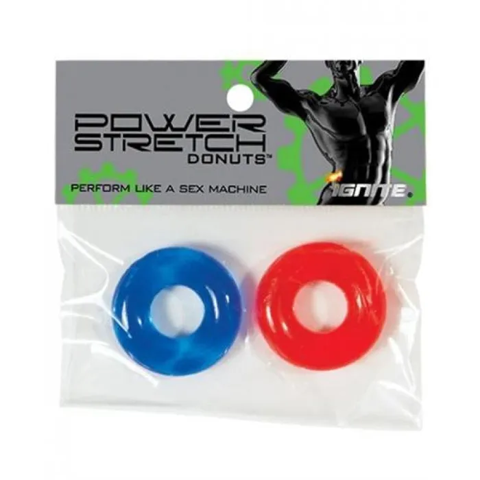 SI Novelties Vibrators Power Stretch Donuts 2 Pack Red and Blue