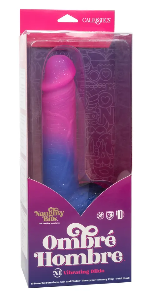 Vibrators | Naughty Bits Ombre Hombre XL Vibrating Dildo -  -  Pink/purple - CalExotics