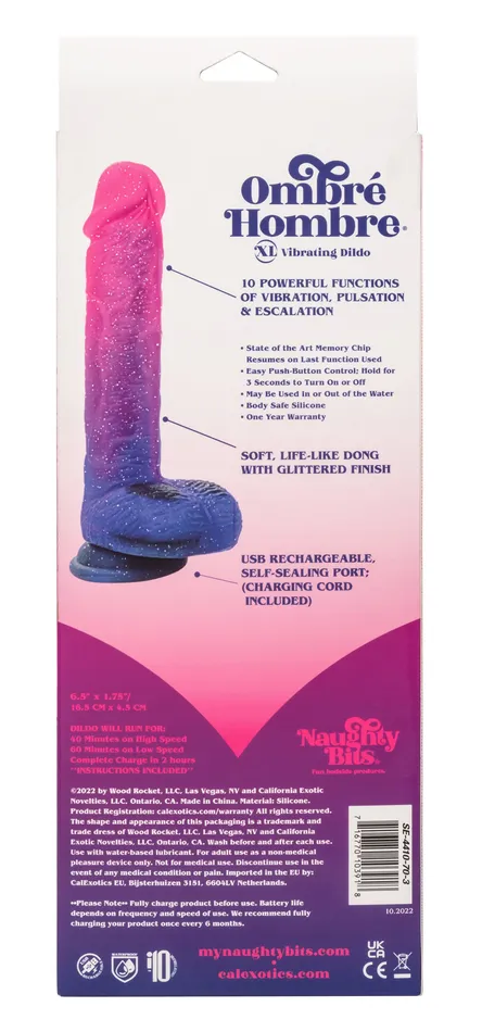 Vibrators | Naughty Bits Ombre Hombre XL Vibrating Dildo -  -  Pink/purple - CalExotics