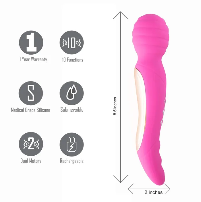 Zoe Rechargeable Dual Vibrating Wand Hot Pink | Maia Toys Vibrators