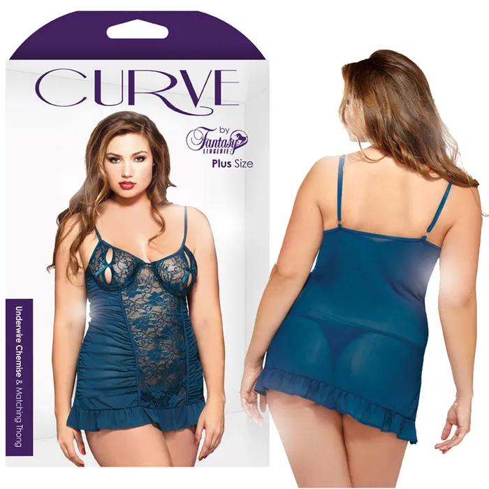 Curve Underwire Chemise Thong Teal 3X4X Fantasy Lingerie Vibrators