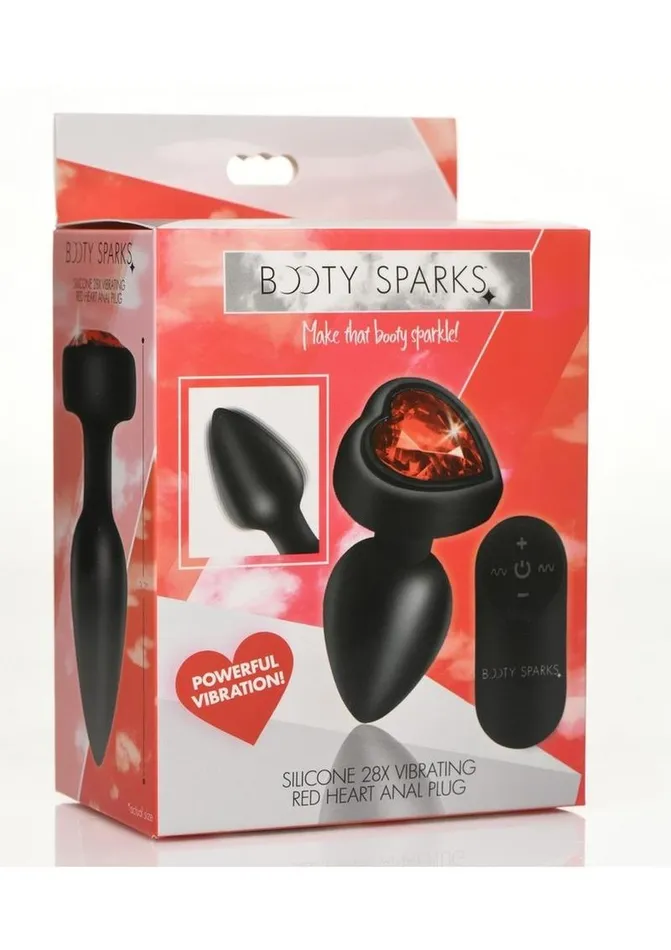 Male Sex Toys Booty Sparks 28x Rechargeable Silicone Vibrating Heart Anal Plug with Remote Control Booty Sparks