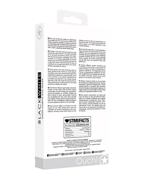 Shots America LLC Anal Shots Ouch Black White Satin Curvy Eye Mask wElastic Straps Black
