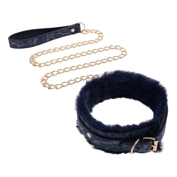 Sportsheets Vibrators Sex Mischief Cougar Fur Collar Leash Navy BlueGold Furry Restraint Sportsheets Vibrators Sex Mischief Cougar Fur Collar Leash Navy BlueGold Furry Restraint