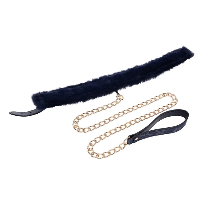 Sportsheets Vibrators Sex Mischief Cougar Fur Collar Leash Navy BlueGold Furry Restraint Sportsheets Vibrators Sex Mischief Cougar Fur Collar Leash Navy BlueGold Furry Restraint