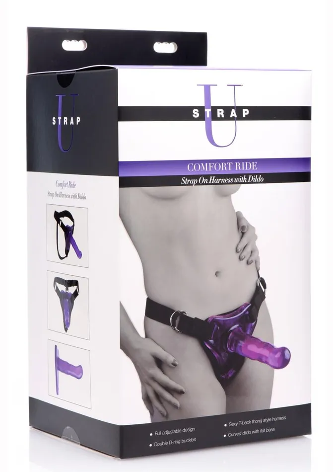 STRAP U Female Sex Toys Strap U Comfort Ride Black StrapOn Harness with Purple 7in Dildo