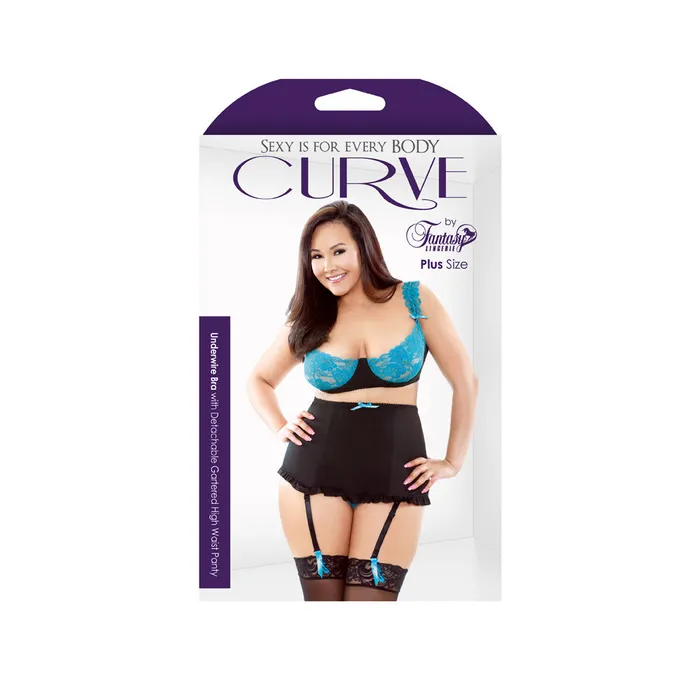 Vibrators Fantasy Lingerie Curve Underwire Bra with Panty Teal 1X2X